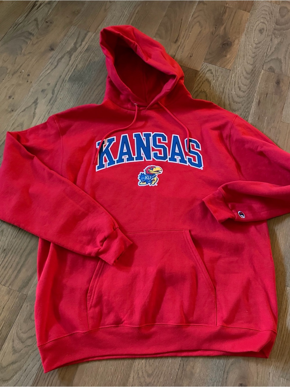 Kansas Jayhawks KU Champion Red Hoodie size XL